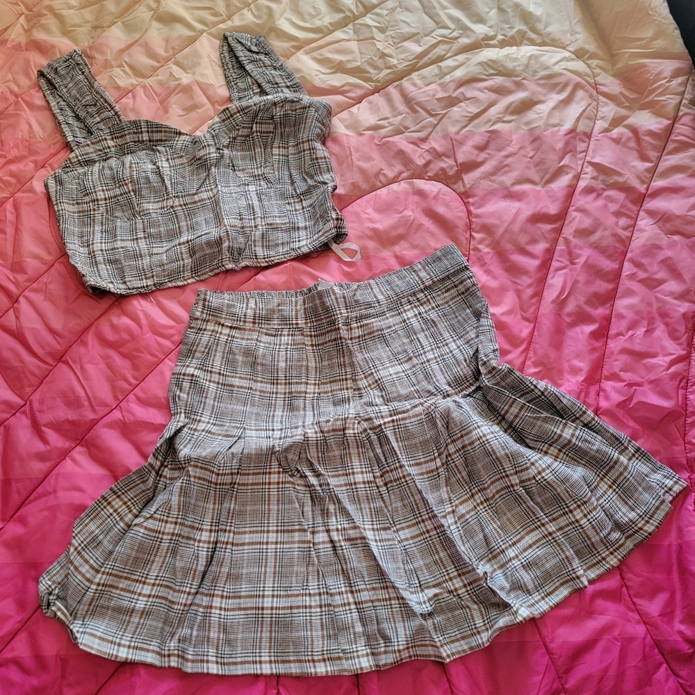 2pcs Plaid Women's Skirt Set